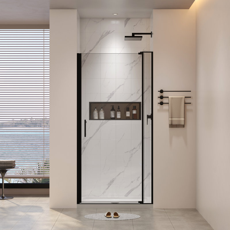32-36"W X 72"H Left And Right Opening Universal Pivot Shower Door, Open Outside, With 1/4" And 5/16" Tempered Glass