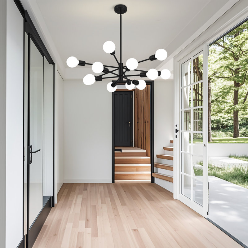 Lilwenn 12 - Light Sputnik Modern Linear Chandelier, Matte Black