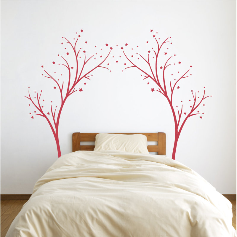 Décalcomanie murale arbres étoiles, H 80 po x l 99 po x P 0,01 po, Rouge Dahlia