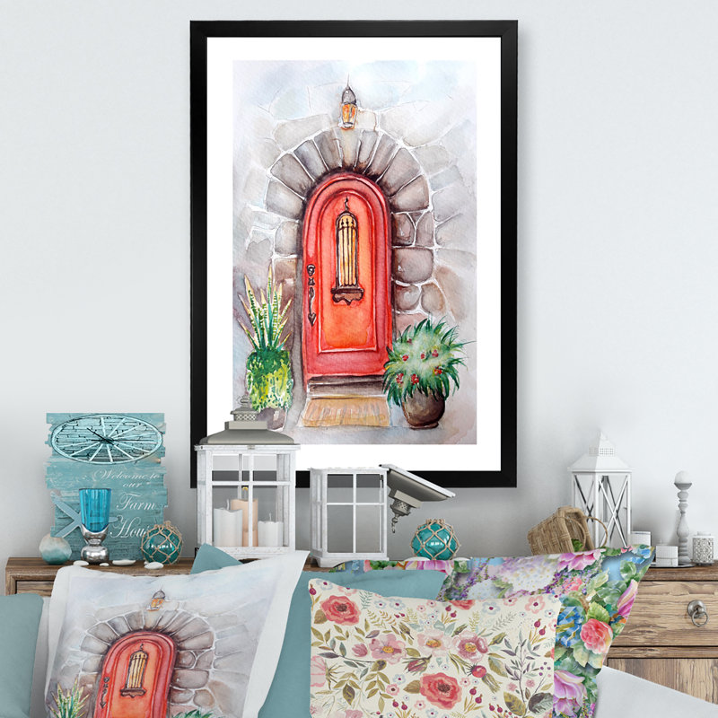 Porte rétro vintage floral II - peinture, Cadre photo noir, H 20 po x l 12 po x P 1 po