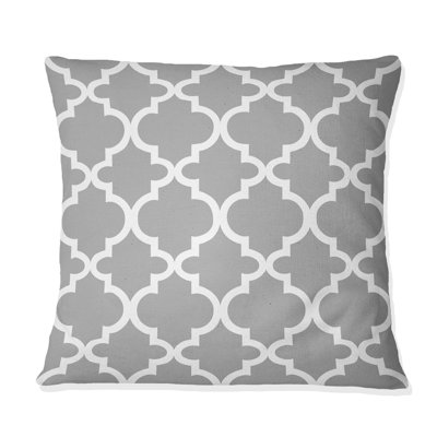 Grey White Quatrefoil - Modern Throw Pillow