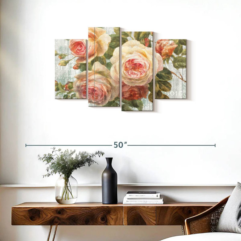Roses Harnek rétro sur bois flottant, H 22 po x l 36 po