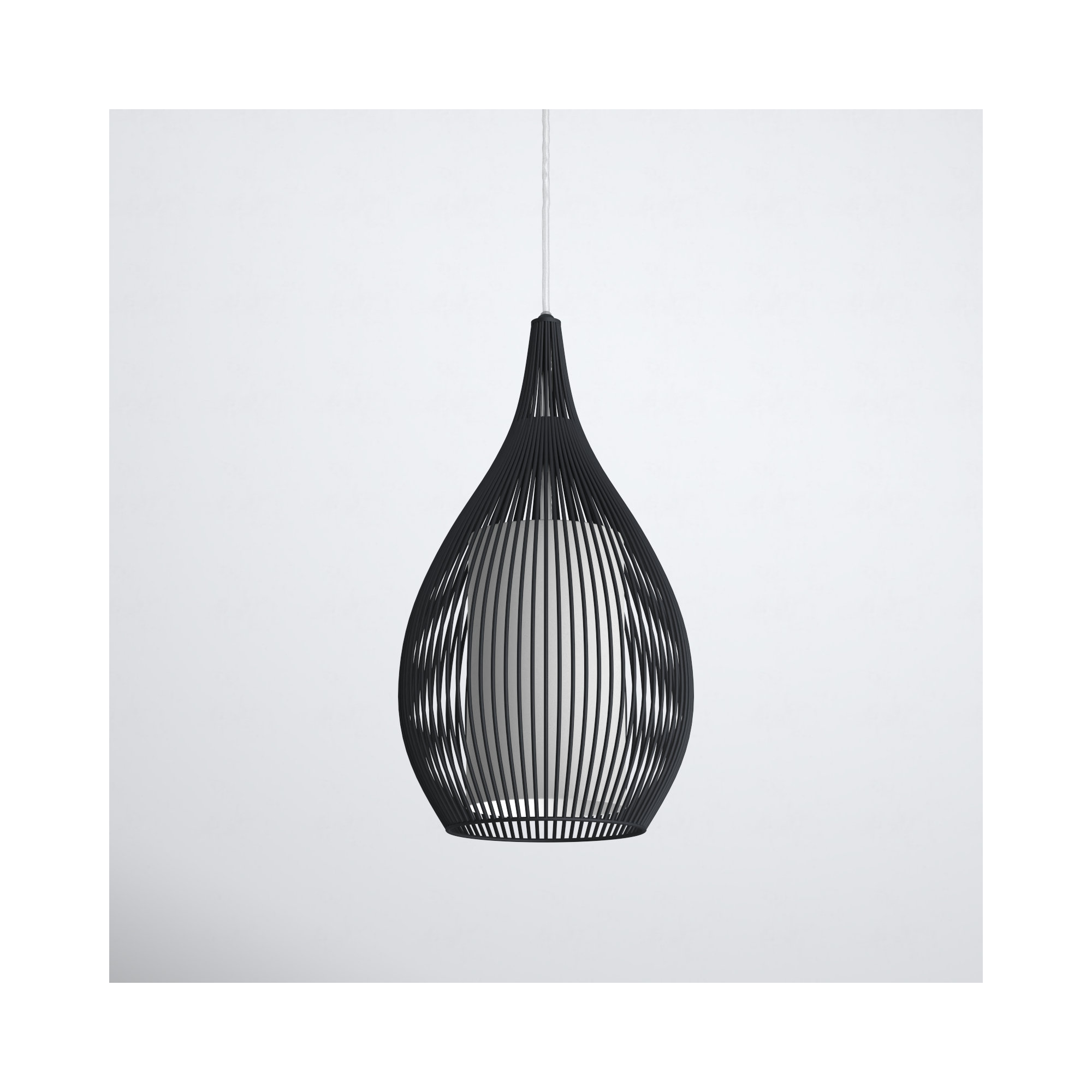 Lotus Teardrop Metal Cage Single Pendant, Black