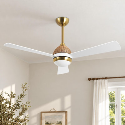 52" 3-Blade Woven Rattan Ceiling Fan With LED Light And Remote Control