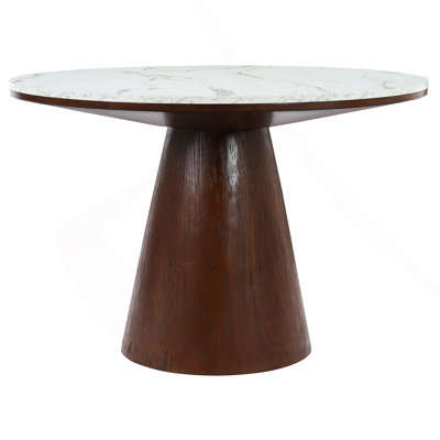 TREXM Retro Round Dining Table Minimalist Elegant Table For Living Room, Dining Room (Marble White+Brown)