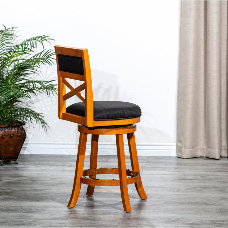 Tabouret de bar naturel de 61 cm (24 po) avec siège pivotant en tissu anthracite et finition amovible