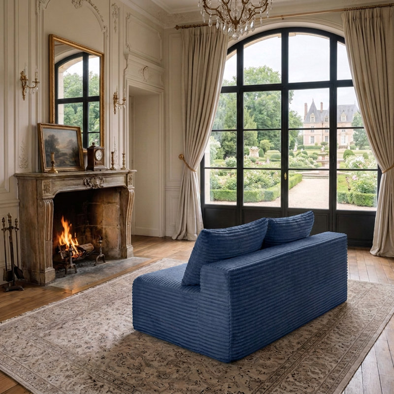 Causeuse moderne sans accoudoirs avec accoudoirs et canapé modulaire compressé, Bleu