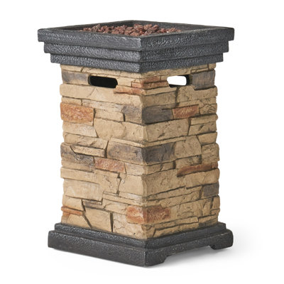 Column-Shaped Outdoor Firepit With 40000 BTU Heat Output And Integrated Propane Tank Storage For Efficient Outdoor Warmth.