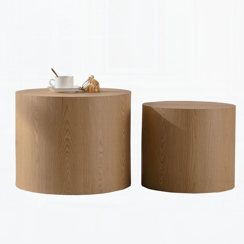 Nesting Coffee Table Set Of 2 Round Wooden Coffee Tables Circle Modern Table For Small Space Living Room Bedroom Accent End Side Table