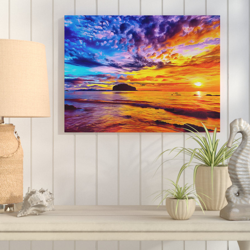 « vibrante », reproduction de photo sur toile noir coucher de soleil, H 12 po x l 16 po, Cadre noir