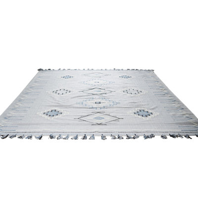 Gray Flat Weave Wool Stepped Diamond Motifs Geometric Modern Contemporary Carpet Rug