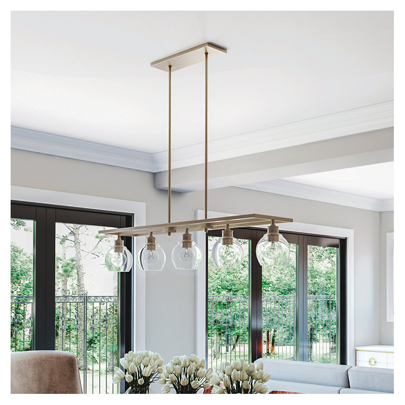 Mid-Century 5 - Light Kitchen Island Pendant, Aged Brass