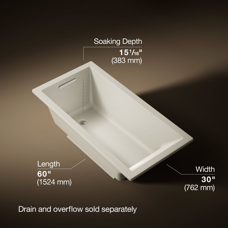 Underscore® 60" x 30" Drop-In or Undermount Acrylic Soaking Bathtub with Sloped Backrest, Biscuit