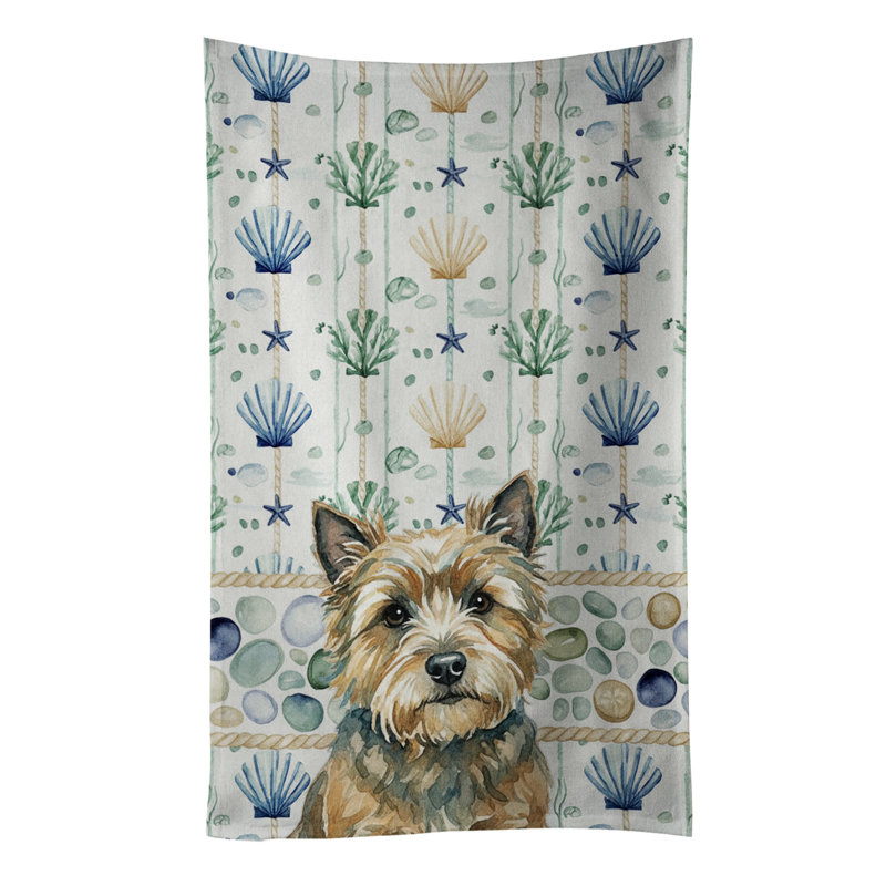 Cairn Terrier Coastal Sea Glass Kitchen Towel, Cairn Terrier