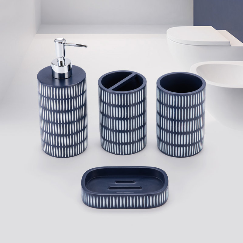 Blue and White Resin 4-Piece Bathroom Accessory Set