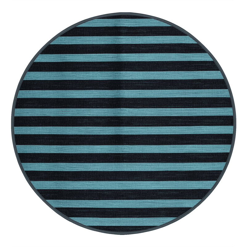 Tapis gris à rayures horizontales lavable à la machine, Rond 8 pi