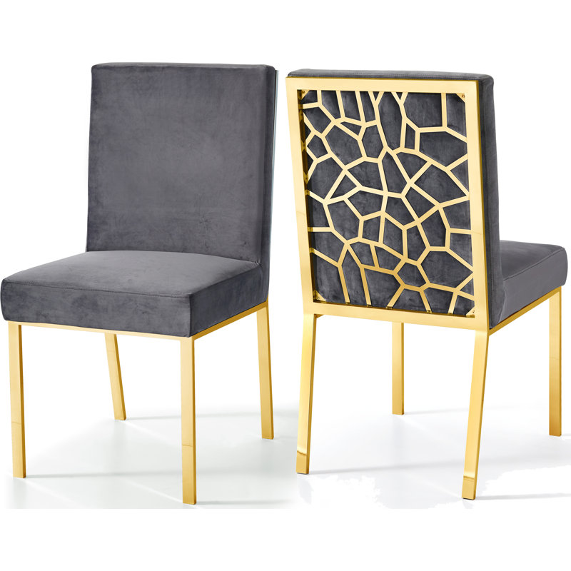 Sansa 20'' H Velvet Upholstered Side Chair, Grey Velvet, Gold