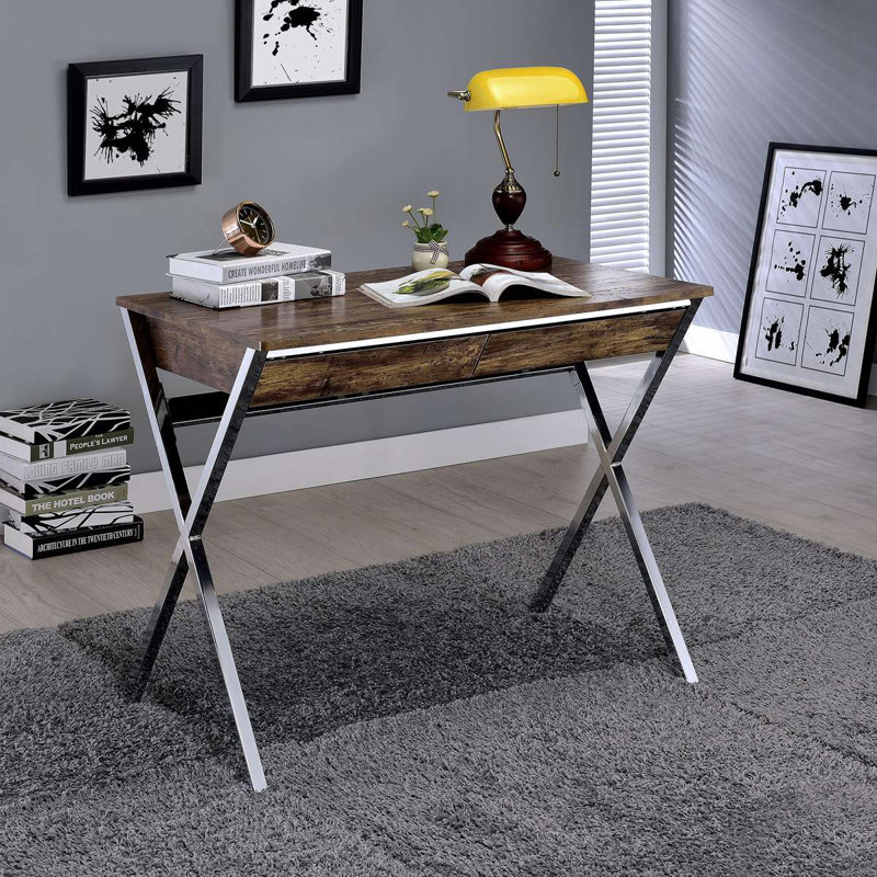 Callers Weathered Oak & Chrome Finish Writing Desk