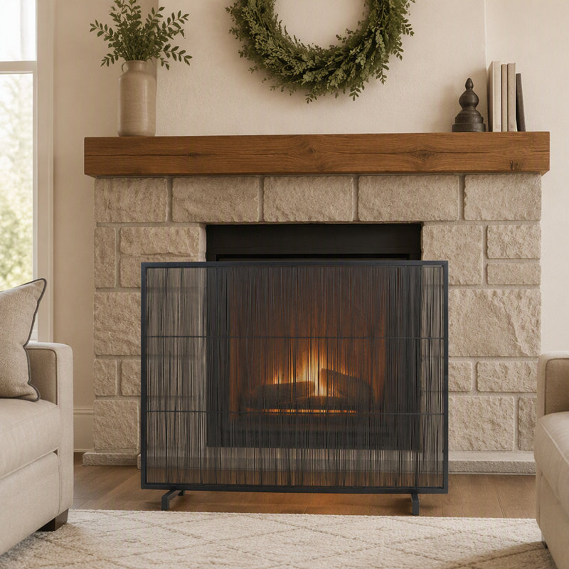 Pare-feu minimaliste en métal avec barres verticales offrant sécurité et style géométrique moderne pour la maison, Black