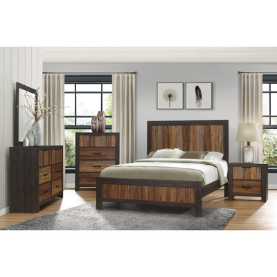 Sileas Dark Ebony And Rustic Mahogany Faux-Wood Panel Bedroom Set Twin 3 Piece: Bed, Dresser, Mirror -  Millwood Pines, 5BADA12C871B470B9B84C760678339DB
