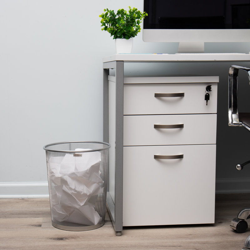 Silver Stainless Steel Mesh Office Trash Can, 12" x 14.5"