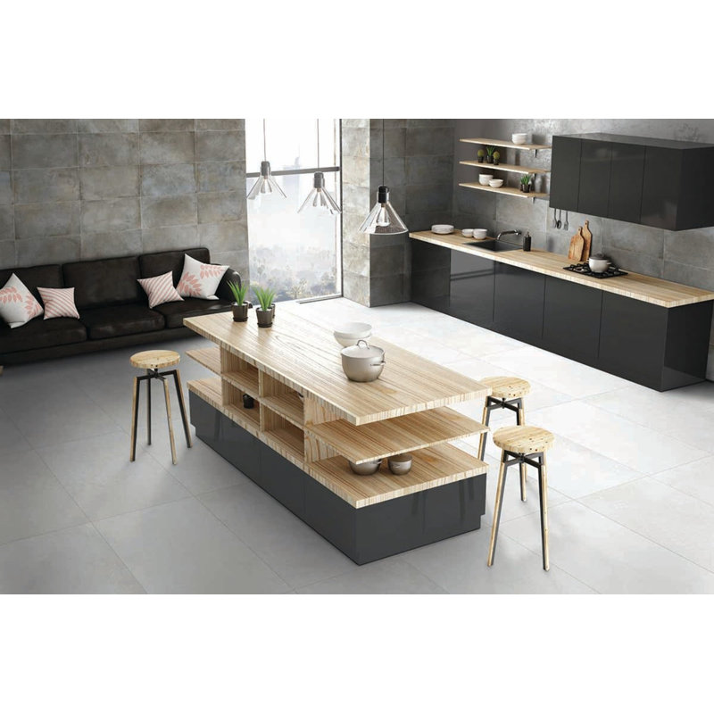 12" x 24" Porcelain Concrete Look Wall & Floor Tile, White