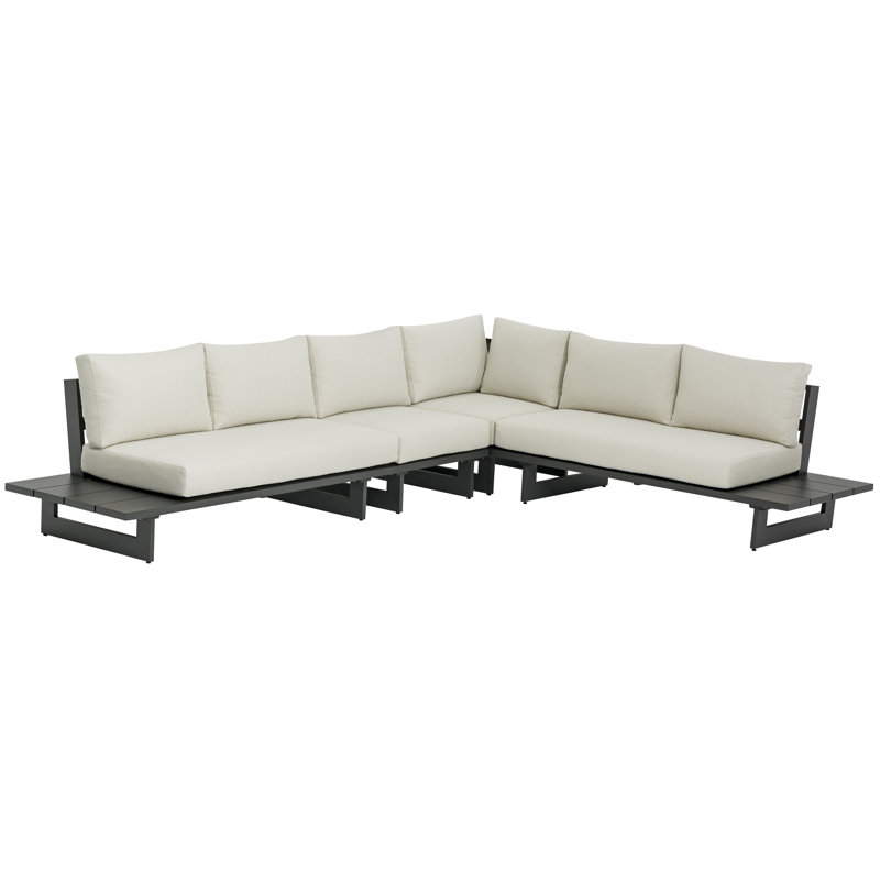 Canapé modulaire d'extérieur Hosia de 129,5 po de largeur avec coussins, Crème, gris