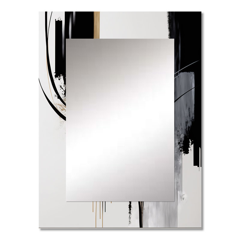 Black, White And Gold Expression II - Abstract Mirror, Modern Unique Wall Mirror, Printed Metal Art, 32" x 24"