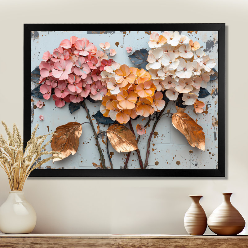 «Vibrant Garden of Hydrangea Flowers I - Hydrangea», art mural, 24" H x 32" W, Picture Frame Print, Noir, noir, noir, noir