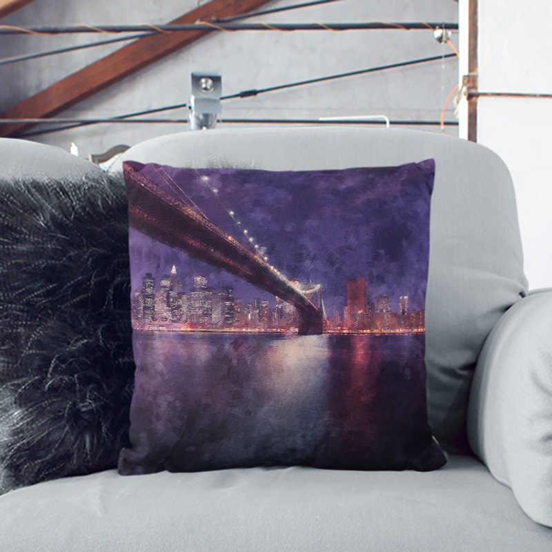 Brooklyn Bridge in New York City Cushion with Filling, Stone, 40cm H x 40cm W x 15cm D