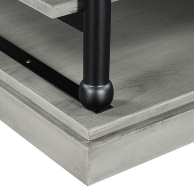 Table basse en bois 55,1 "avec pieds noirs, 2 tablettes de rangement ouvertes, table de salon moderne, gris