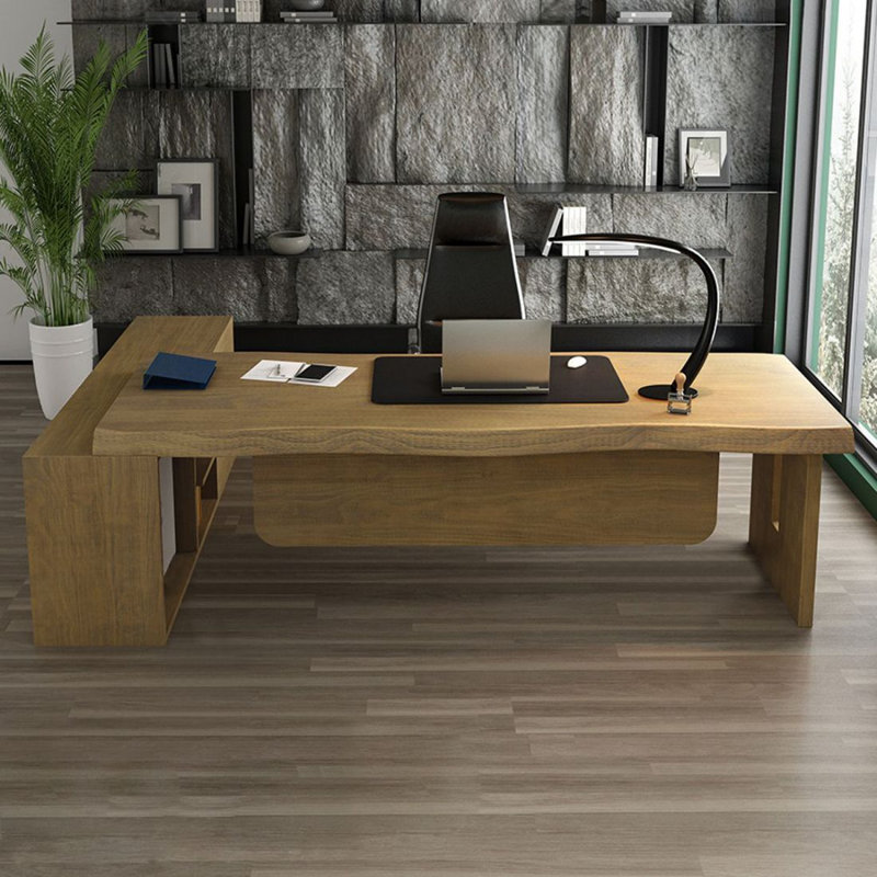 Bureau de direction en bois massif avec tiroirs Burlywood, Oui, 30,71 po H x 62,99 po L x 59,06 po P