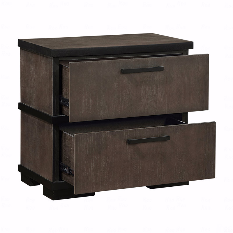 Two-Tone Brown Black Finish Finish 2-Drawers Bedroom Nightstand 1Pc Modern