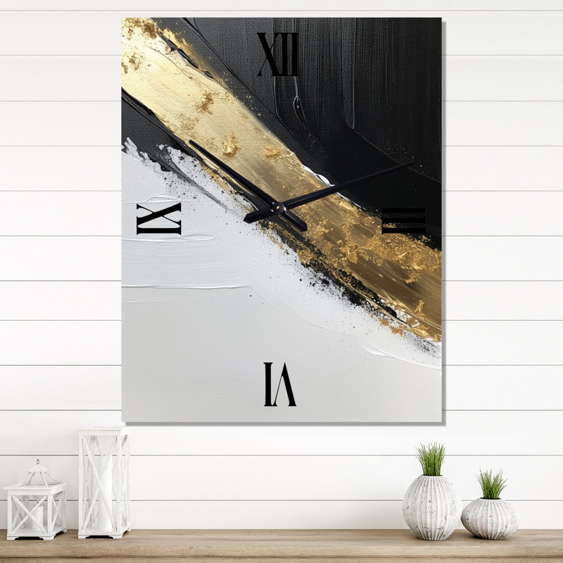 Minimal Joy In Black I - Abstract Painting Wall Clock Oversized, 28" H x 12" W x 1" D