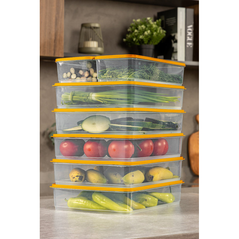 Ensemble de boîtes de rangement polyvalentes (6 pièces), orange, 9,1 po x 11,6 po x 2,6 po | 100% plastique, 118,3 oz liq. Chacun | Va au lave-vaisselle pour un nettoyage facile, idéal pour organiser la maison, la cuisine, le bureau et plus encore!