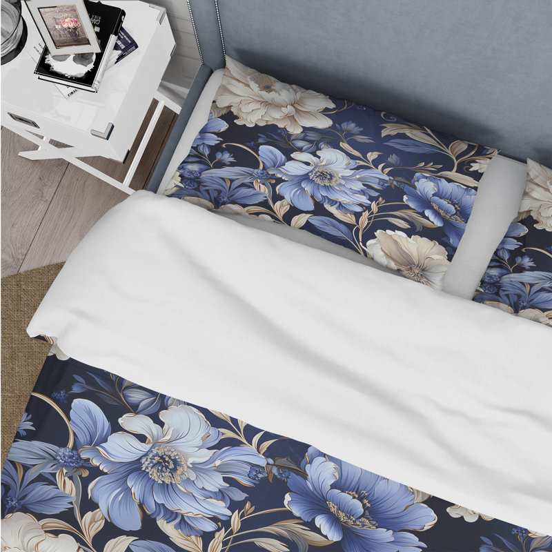 Cobalt Cameo Delight Victorian Pattern II - Ensemble de housse de couette à motif floral