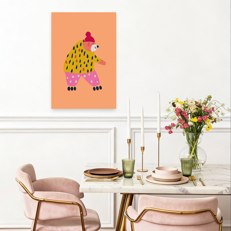 Whimsical Roller Skating Bear Colorful Modern Playful Bear Wall Art Print by Mathieu - Wrapped Canvas Print