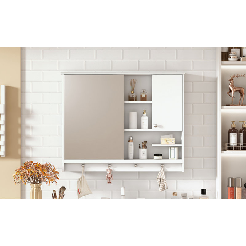 Armoire à pharmacie murale avec porte miroir et tablette ajustable, Blanc