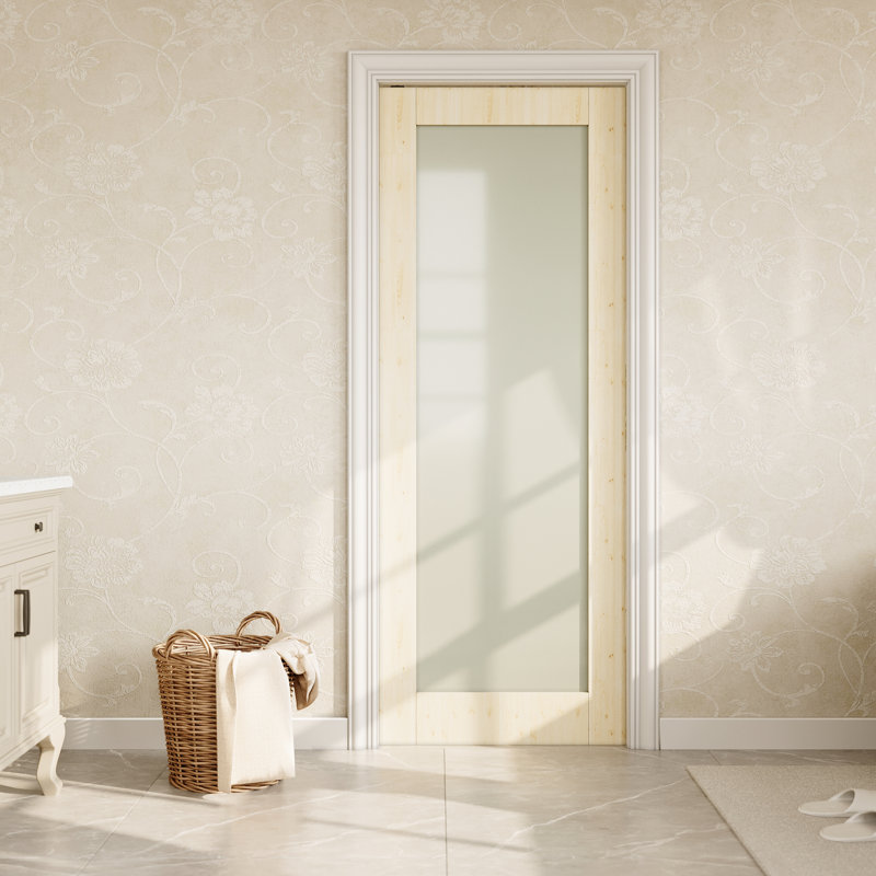 1-Lite Frosted Pocket Door Pine Solid Core Sliding Pocket Door For Bedroom With Hardware/Soft Close, 32" x 80"