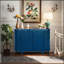 Armoire de rangement ovale de 47 pouces avec 4 portes, accent cannelé et bords arrondis, idéale pour le salon et la cuisine