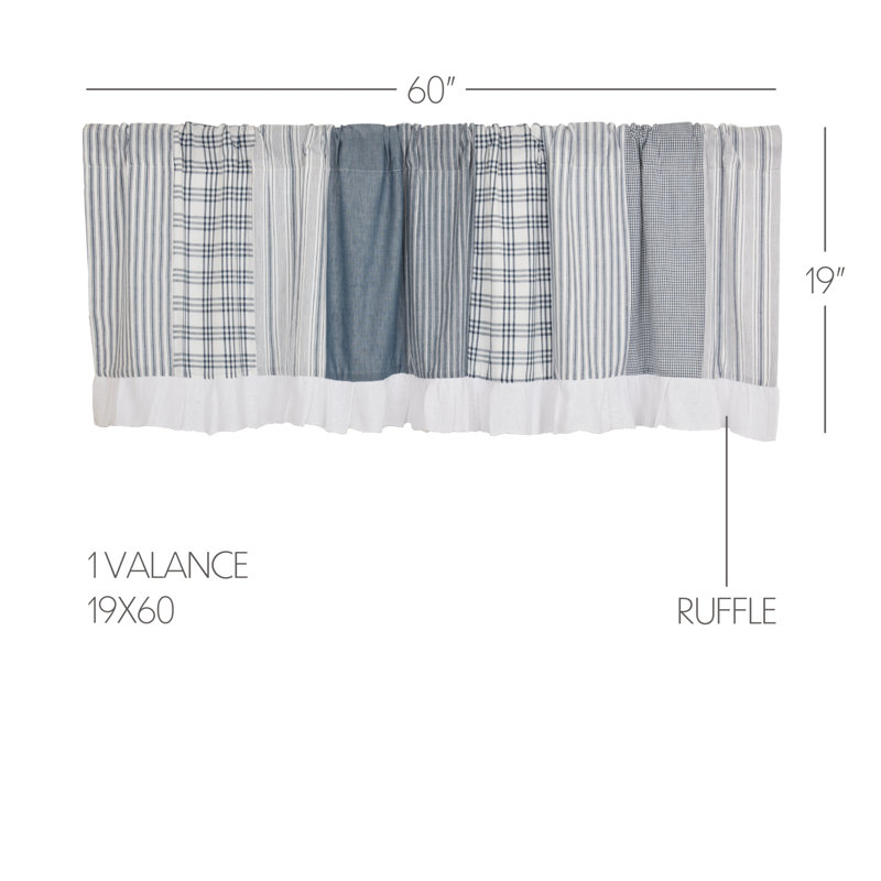 Cantonnière en coton Sawyer Mill, l 60 po x L 19 po, Bleu denim / blanc cassé