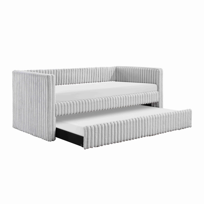 Lit de jour 1pc avec revêtement en velours côtelé et tissu d'ameublement de luxe moderne, Gris