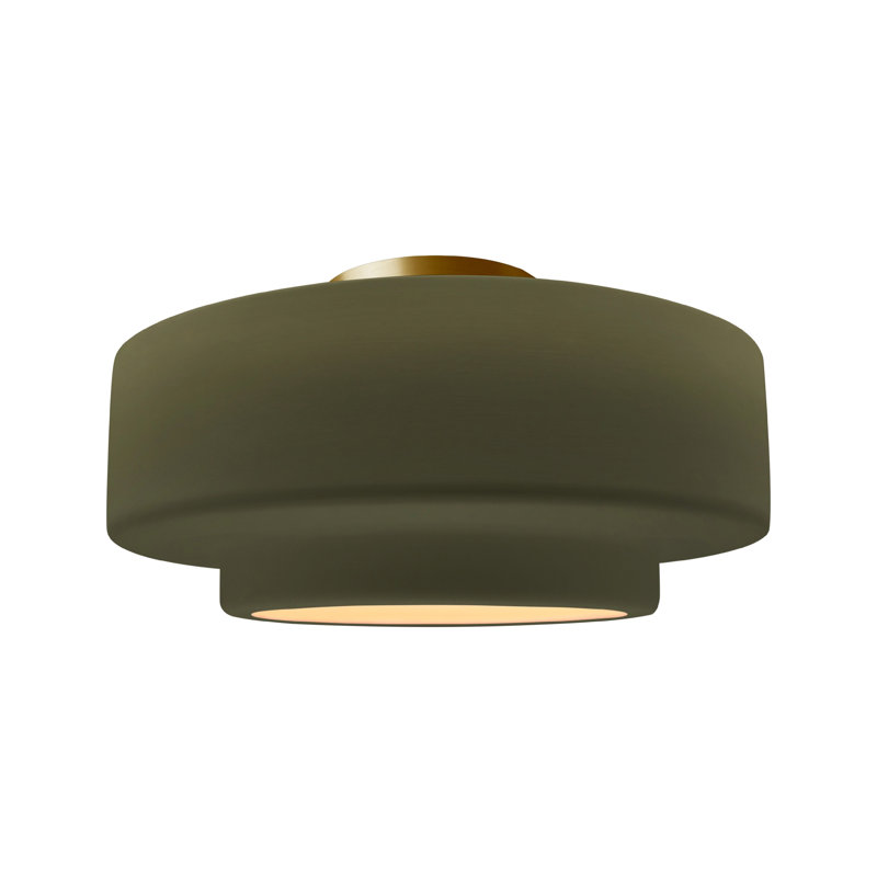 Plafonnier semi-encastré Radiance, H 8 po x l 16,5 po x P 16,5 po, Vert mat, Laiton brossé