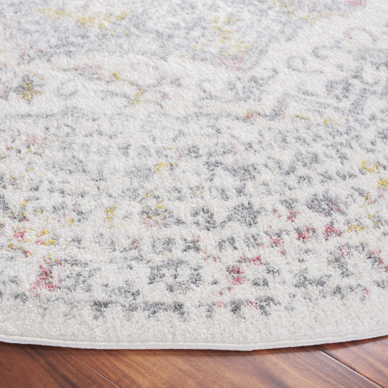 Tapis oriental gris en jute / polypropylène / latex tissé à la machine Lowrey, Rond 6 pi 7 po