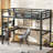 Twin XL Size Metal Loft Bed Frame with Desk, Storage Basket, Clock, Charging Port and Pegboard, Space Saving Loft Bed for Bedroom,Black-1032884834