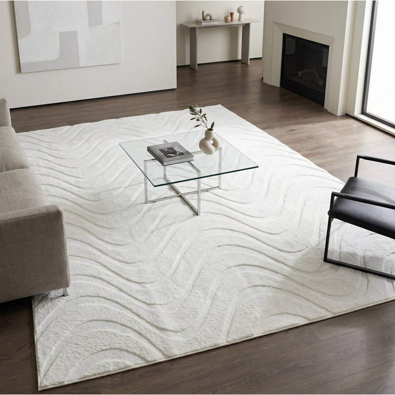 Tapis blanc à poils longs lavable Hardage, Rectangle 5 pi x 7 pi