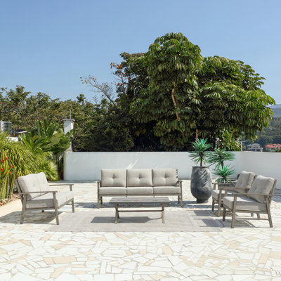 Seehill 5-Piece Premium Aluminum Outdoor Set, 3-Seat Sofa, Loveseat, 2 Armchairs & Resin Coffee Table, UV-Resistant, Weatherproof With Thick Cushions