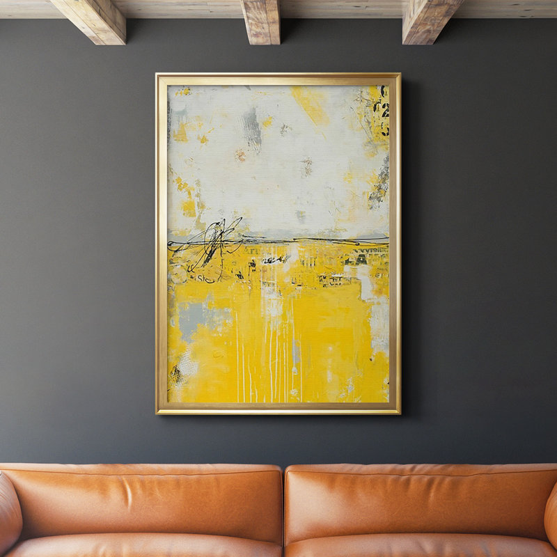 Impression sur cadre jaune, H 42,5 po x l 30,5 po x P 1 po, Or