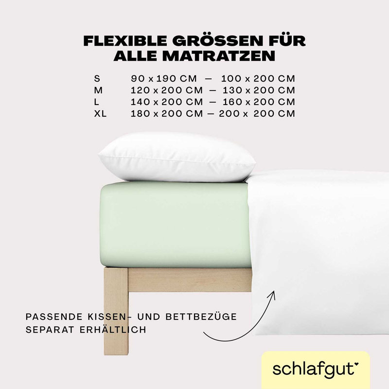 100% Cotton Jersey Knit Fitted Sheet, Green Light, L 140 x 200cm - 160 x 200cm