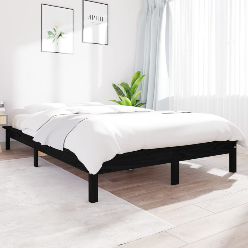 Schrader Solid Wood Bed, 150 x 200 cm, black